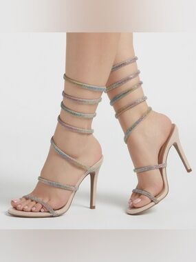 Torrid Rainbow Rhinestone Lace Up Wrap Around Straps Stiletto Heel Sandals NWT